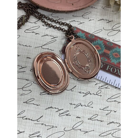 Rose Gold Brass Harlequin Opal Birthday Gift Locket Necklace Pendant Wedding - Picture 14 of 14